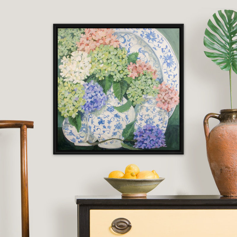 " Hydrangeas ", 26" H x 26" W x 1.75" D, Black Floater Framed