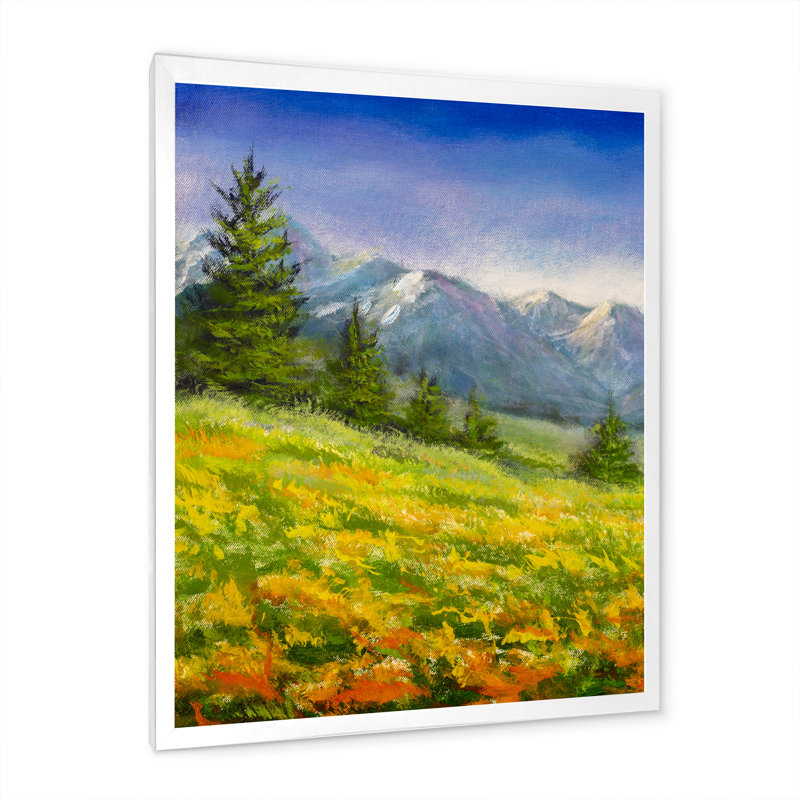 «Blossing Field in the Pine Mountains», peinture sur toile, Cadre photo blanc, H 12 po x l 8 po x P 1 po