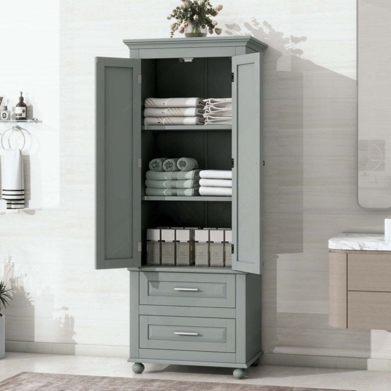Tall Storage Cabinet With Two Drawers For Bathroom/Office