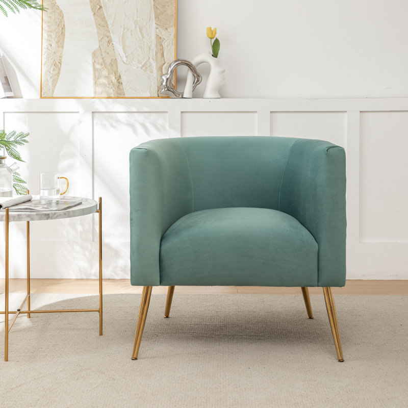 Cristen Velvet Barrel Chair, Green Velvet, 1