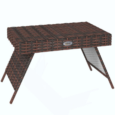 Folding Rattan Side Table, Outdoor End Table, Hand Woven PE Rattan Coffee Table For Balcony, Backyard, Garden, Lawn, Courtyard