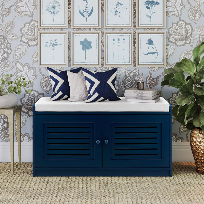 Trejan 10 Pair Stackable Shoe Storage Bench, Antique Blue