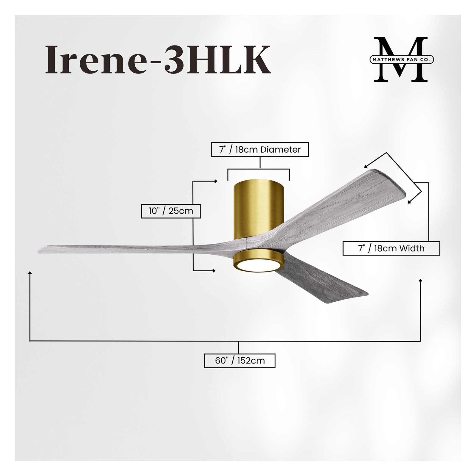 Olivier 3 Blade Ceiling Fan with LED Light Kit, Brushed Brass, Barn Wood Tone, 60"