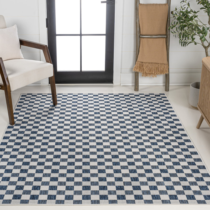 Tapis d'intérieur / extérieur bleu marine / crème Aimee, Rectangle 7 pi 10 po x 10 pi