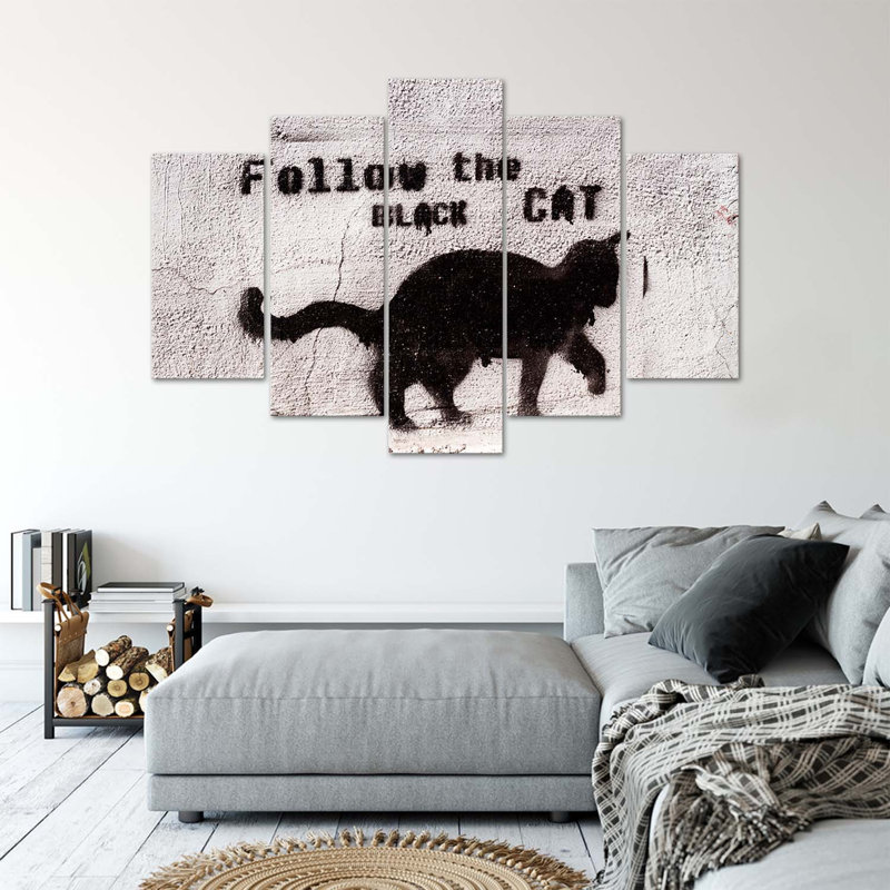Black Cat Textured Concrete - No Frame Print on Canvas, 100cm H x 150cm W