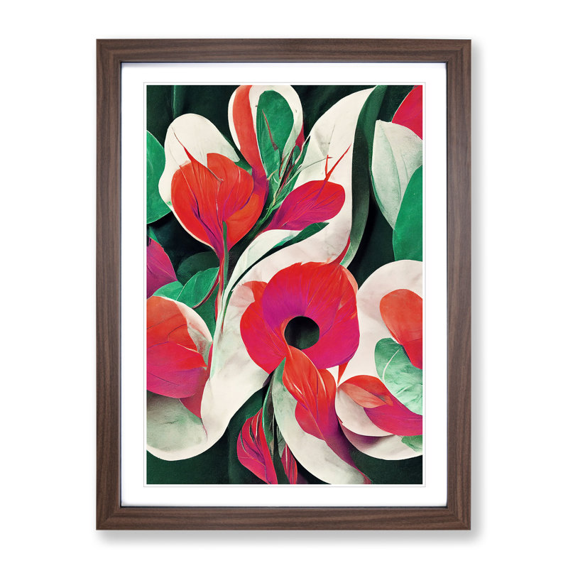 Abstract Flower Art No.1 - Framed Print, 46cm H x 34cm W, Brown
