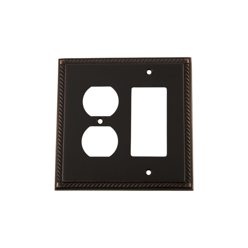 Rope 2-Gang Duplex Outlet / Rocker Combination Wall Plate, Timeless Bronze