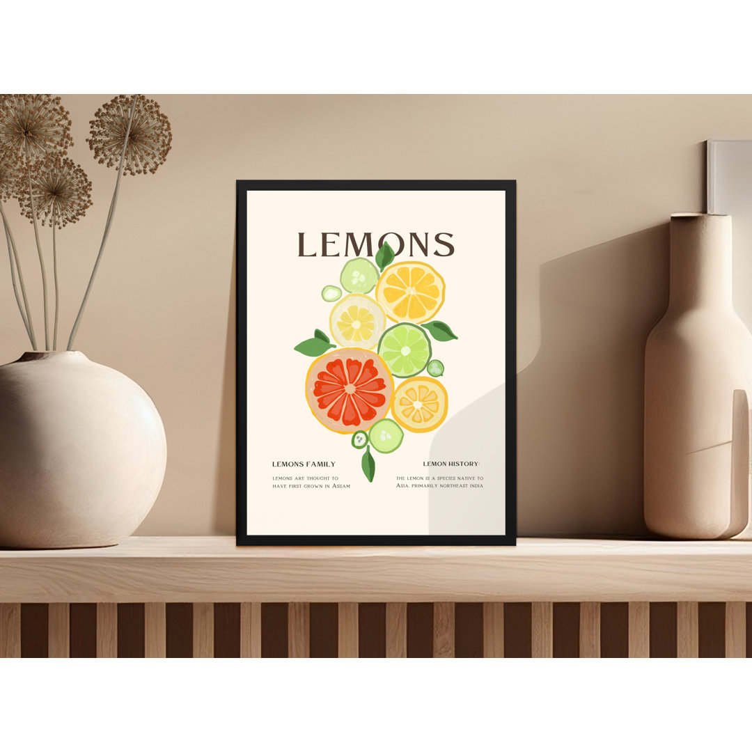 Lemons Family Lemon History Illustrated Wall Art Framed Poster