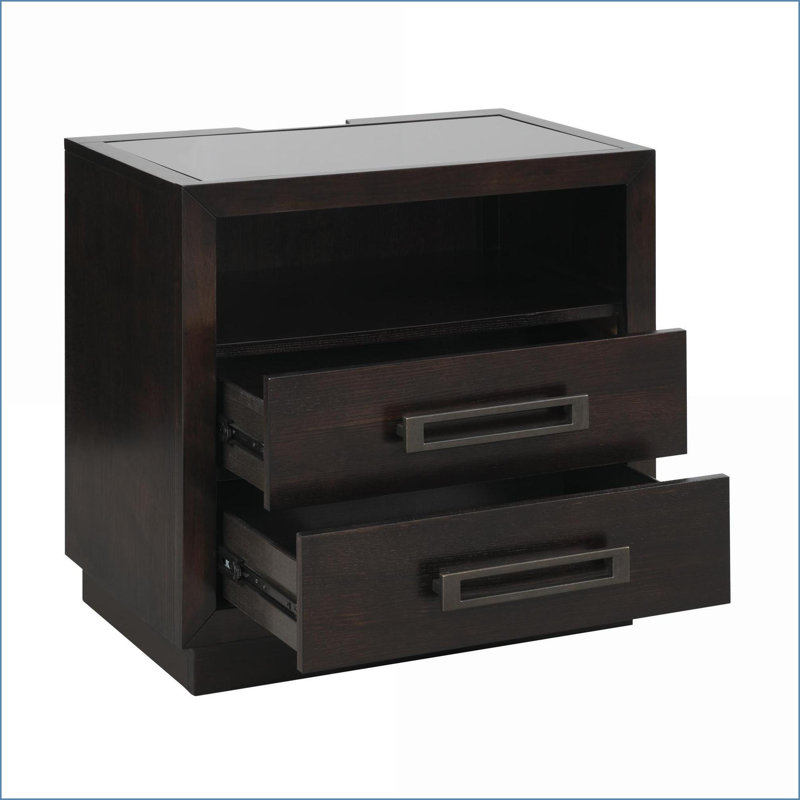 Table de chevet moderne gris anthracite avec lumière DEL, ports USB et 2 tiroirs