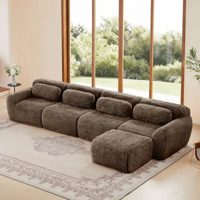 Tissu moelleux doux et moelleux en forme de L, canapés modulaires pour canapé modulaire, conception antidérapante en éponge haute densité 32D, connexion à boucle libre, aucun assemblage requis, pour les salons, chocolat