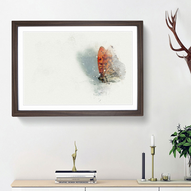 Orange Butterfly on a Thistle in Abstract - Picture Frame Graphic Art Print, 48cm H x 65cm W x 2cm D, Walnut Framed