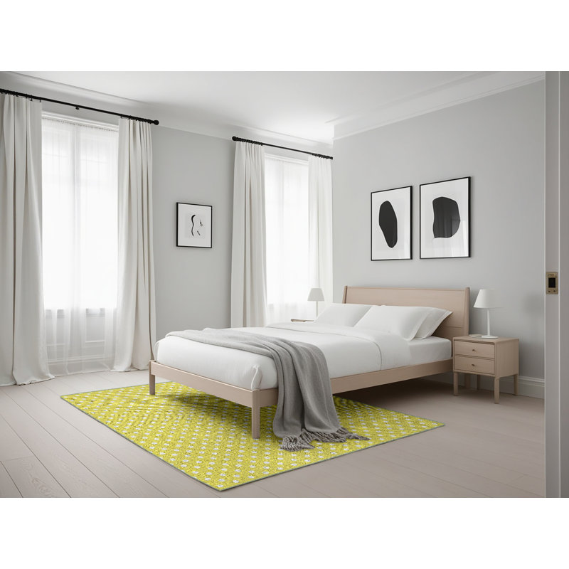 Tapis jaune à pois Chilmark, Rectangle 5 pi x 7 pi