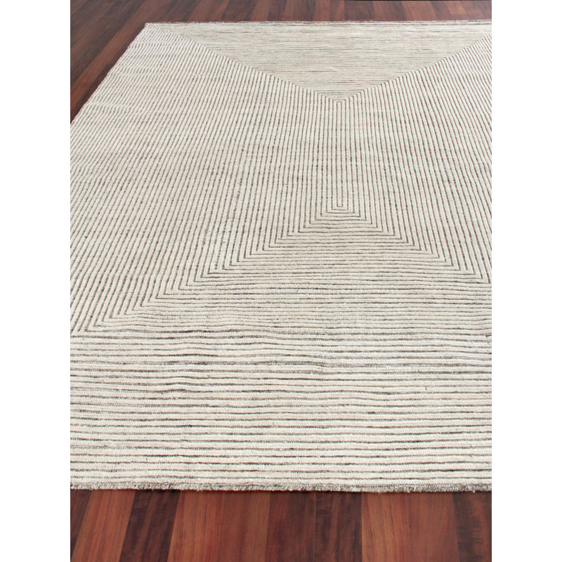 Crescent Striped Hand-Knotted Wool Ivory Area Rug, Rectangle 12' x 15'