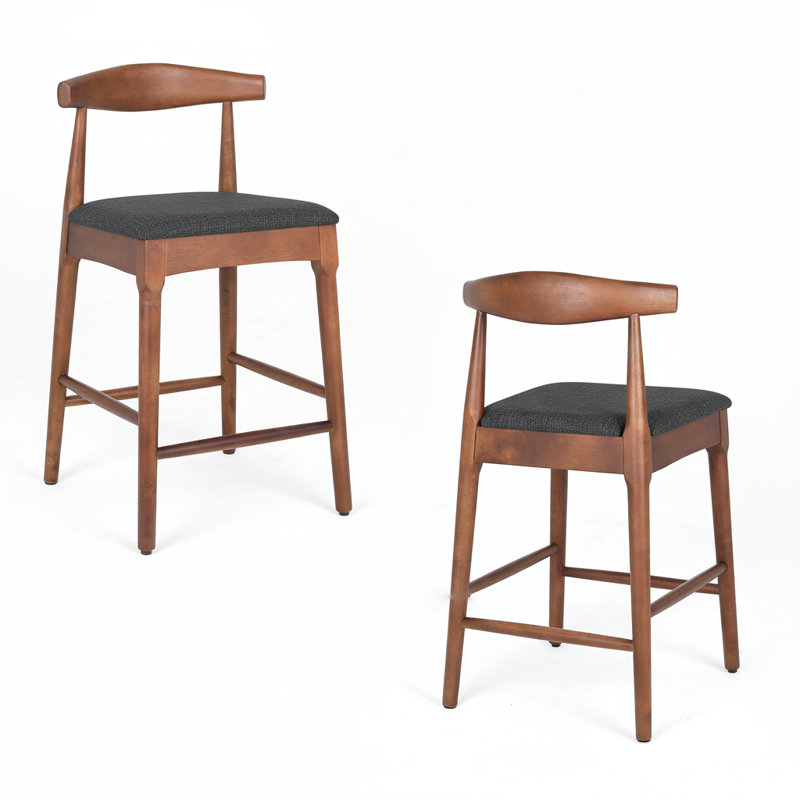 Solid Wood Bar Stool With Footrest 2 Packs, Dark Gray Seat/Walnut Frame