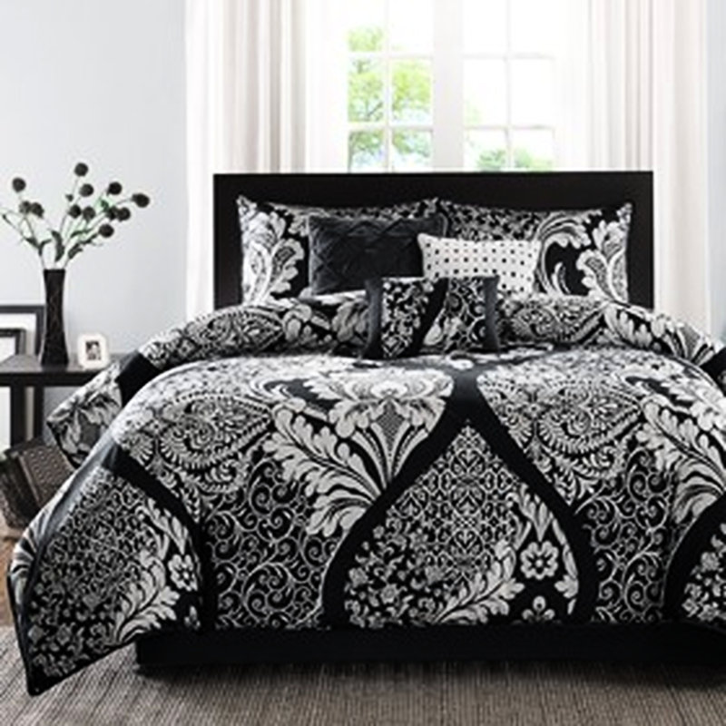 Édredon très grand 7 pièces - noir avec bordure à brides croisées, Édredon de très grande taille et 6 pièces suppl, Noir