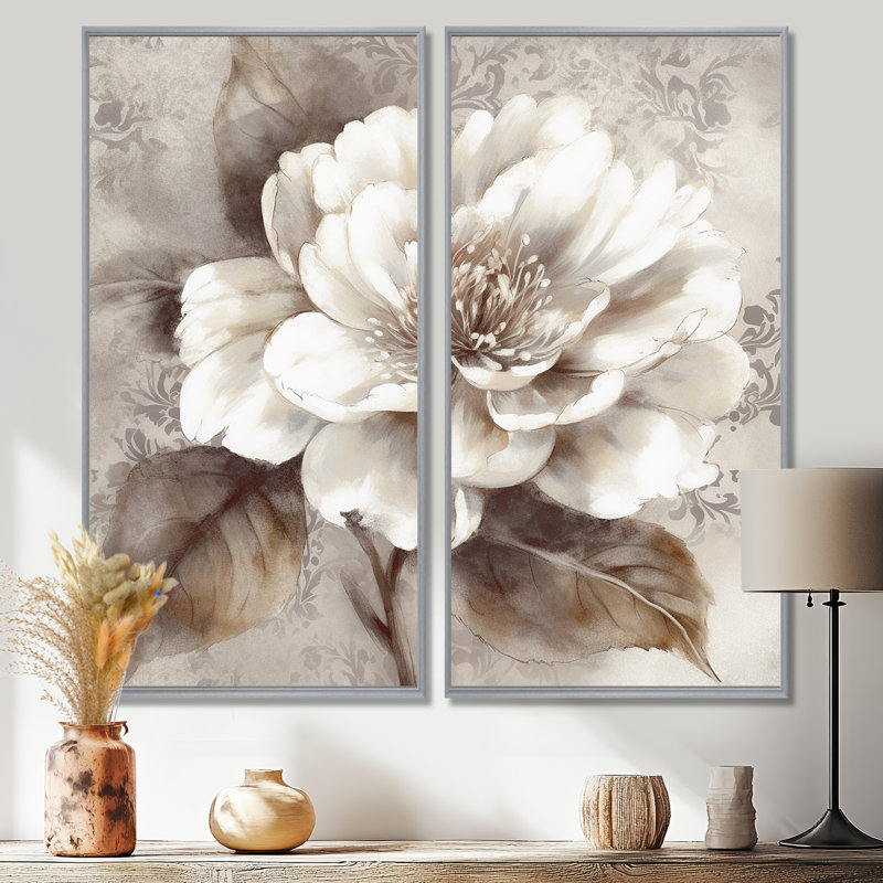 Pivoines grises sur une branche III - décoration murale moderne grise, 32" H x 32" W, Silver, Framed Print without Mat
