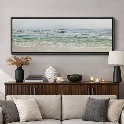 Serene Coastal Waves on Sandy Beach - Pictures Extra Large Framed Canvas Print Wall Art