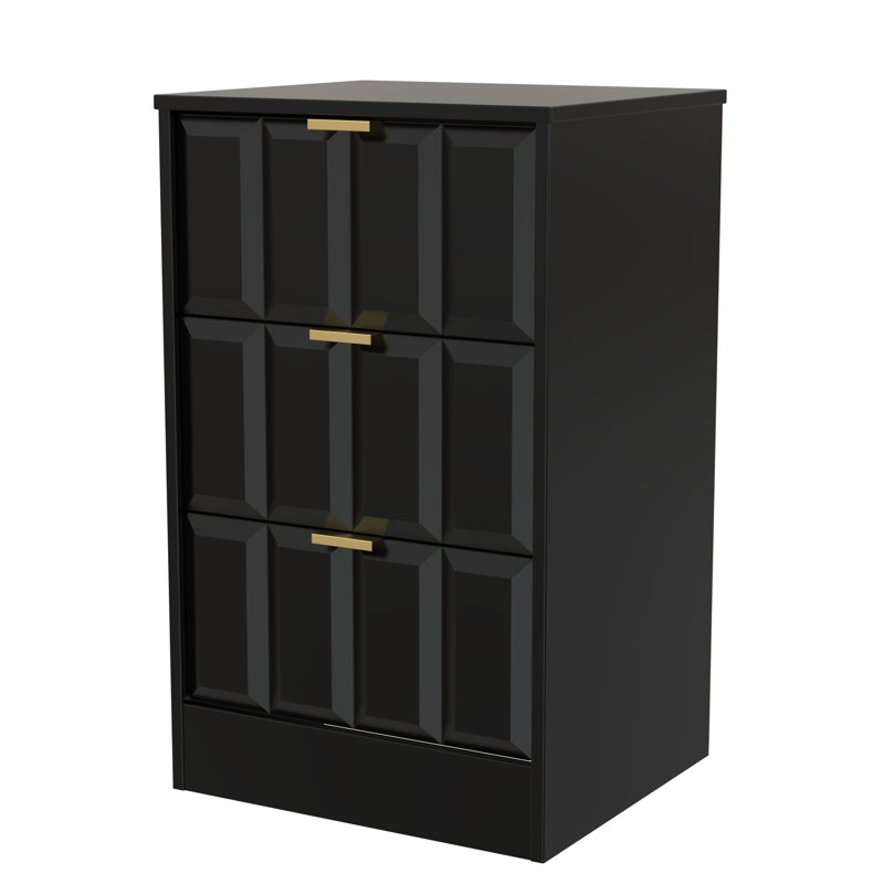 Arnesto 45cm W Manufactured Wood Bedside Table, Deep Black/Black Matt