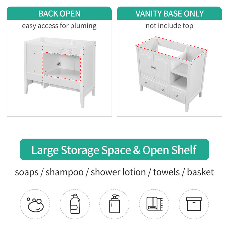 Base de meuble-lavabo de salle de bain seulement, structure en bois massif et panneaux en MDF, Blanc