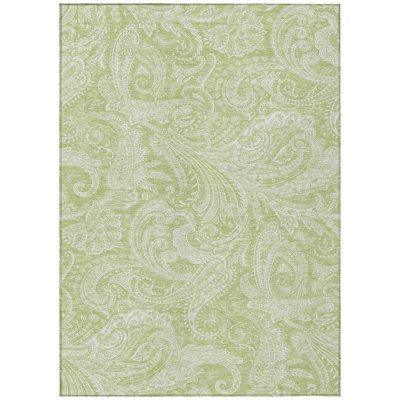 Tapis extérieur lavable à motif cachemire vert et ivoire 9 pi x 12 pi