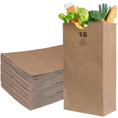 Ecoquality 16Lb Brown Kraft Paper Bags,For Snacks, Lunch, Gift Bags, Grocery And Merchandise (100)