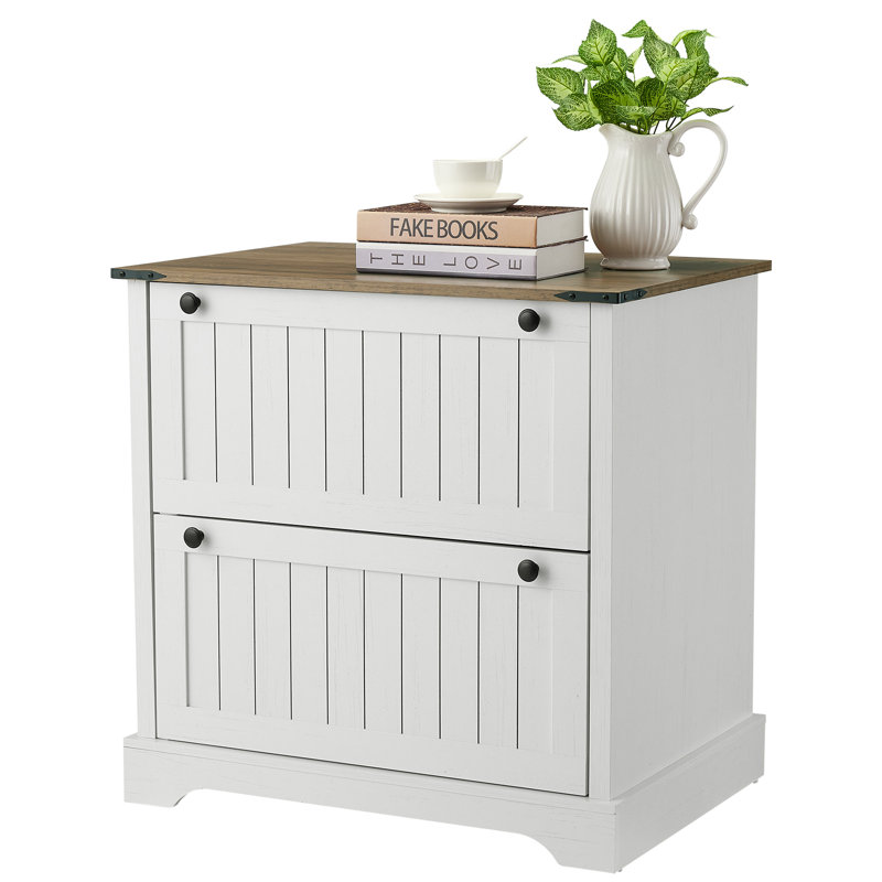Classeur en bois avec 2 tiroirs Farmhouse, Blanc