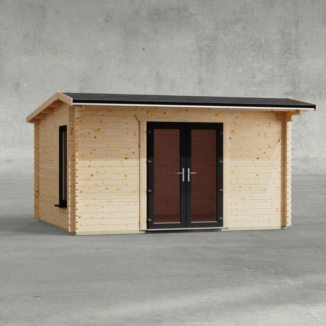 Power Sheds 14 x 12ft Apex Log Cabin - 44mm Timber Walls - Anthracite uPVC Double Doors & Tilt/Turn Windows - EPDM Rubber Roof - Under 2.5m Height - Image 3