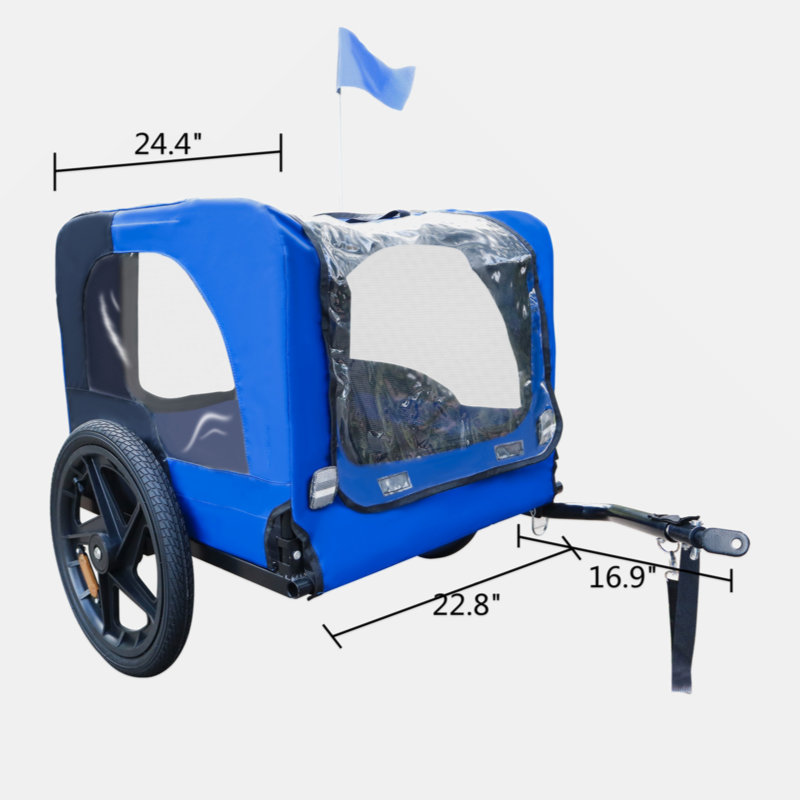 Remorque de vélo bleue pour animal de compagnie de 16 pouces