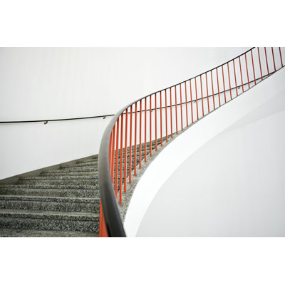 " Curved Stairs With Red Banister "