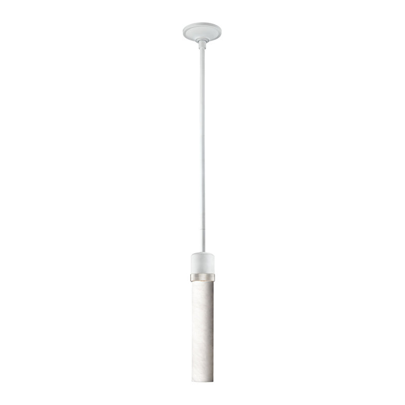 3" E26 Cylindrical Pendant Light, 12" Spanish Alabaster, Matte White/Polished Nickel