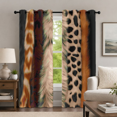 2Pcs Animal Print Curtains, Wild Style Window Panel, Decorative Striped Leopard Texture Pattern Grommet Drapes, Window Treatment for Bedroom Living Room Decor