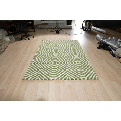 Roethke Green Hand Tufted Wool Modern Contemporary Area Rug