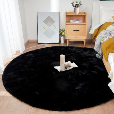 Black Novelty Faux Rabbit Fur Rug Luxury Soft Thicken Faux Fur Rug Carpet for Bedroom Living Room