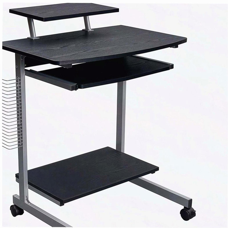 Chariot d'ordinateur compact avec rangement, espresso