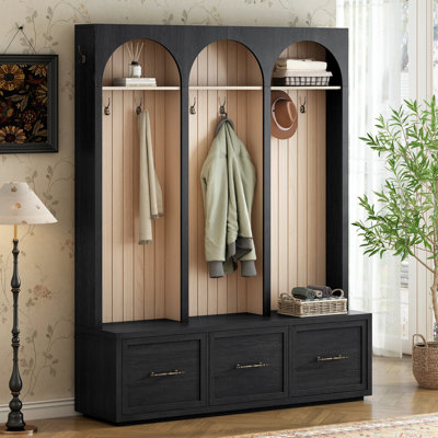 Farmhouse Arched 59" Wide Hall Tree With Bench And Storage