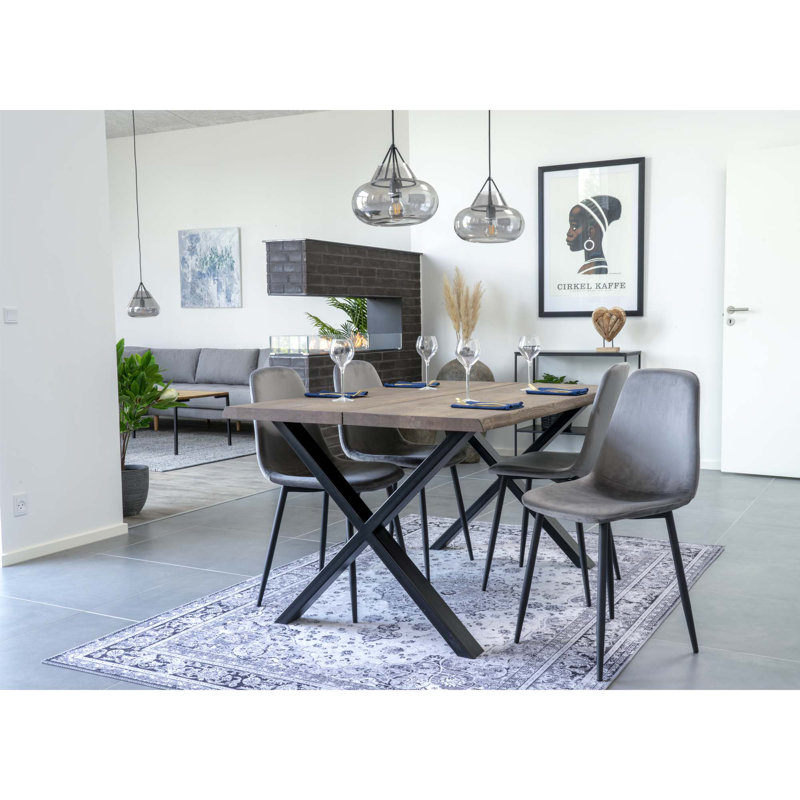 Elsass Oak Solid Wood Top Metal Base Dining Table, Dark Brown
