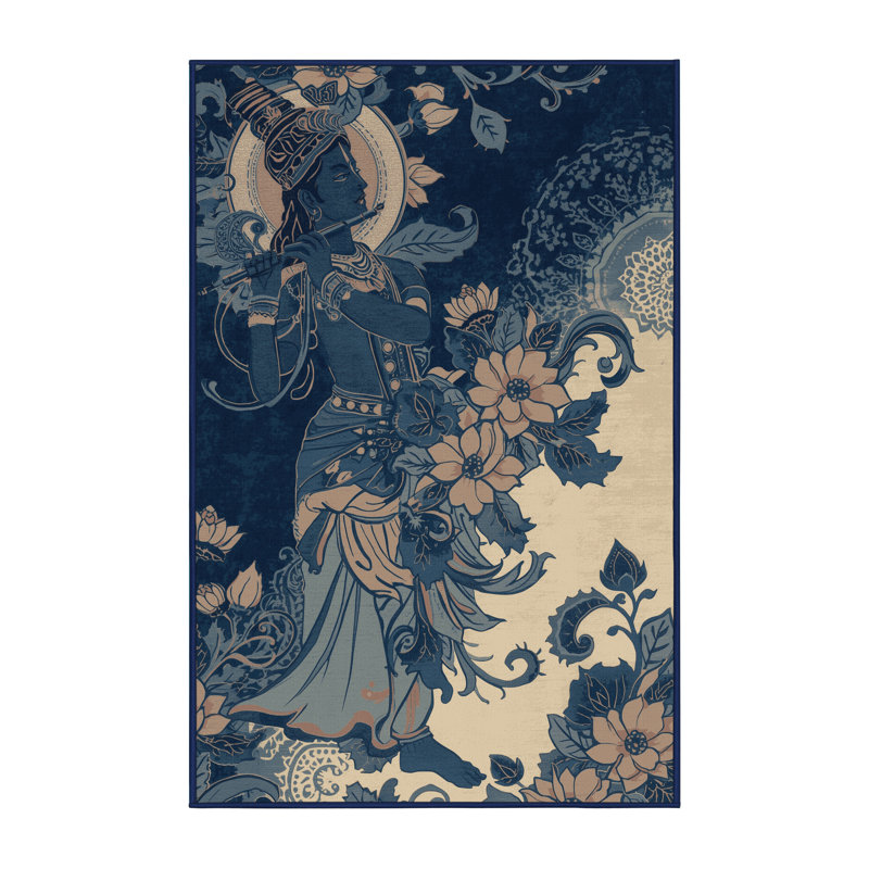 Tapis floral gris lavable à la machine Madiun, 4 x 6