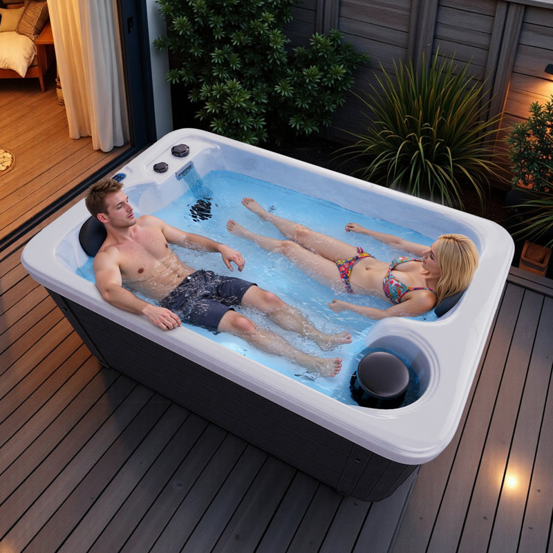 Spa d'extérieur pour 2 personnes, spa extérieur en acrylique avec 15 jets de massage, 2 personnes
