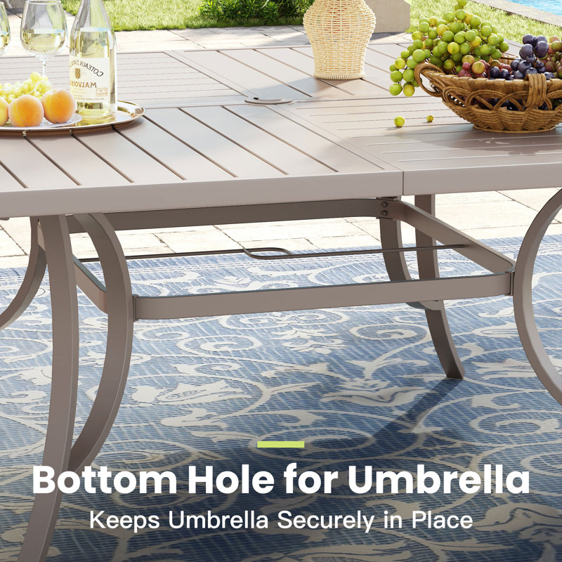 59.1" Square Patio Dining Table With Umbrella Hole, Sandshell Top/Sandshell Base