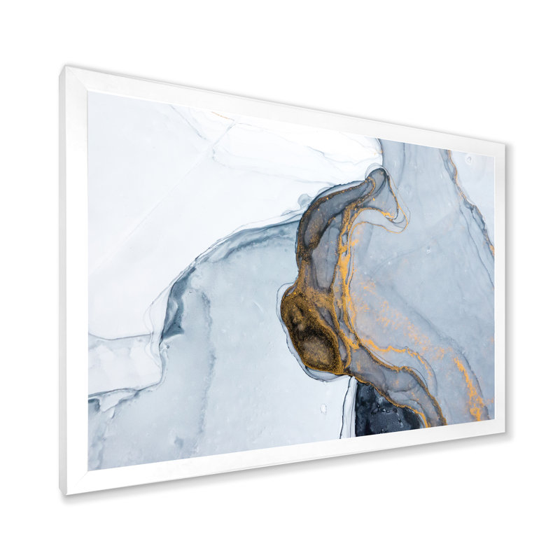 Luxe luxueux or gris marbré, art sur toile moderne, Impression blanche sur toile encadrée, H 30 po x l 40 po x P 1,5 po