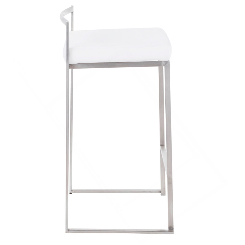 Tabouret de comptoir empilable contemporain en acier inoxydable avec coussin de velours blanc Fuji par Lumisource - ensemble de 2