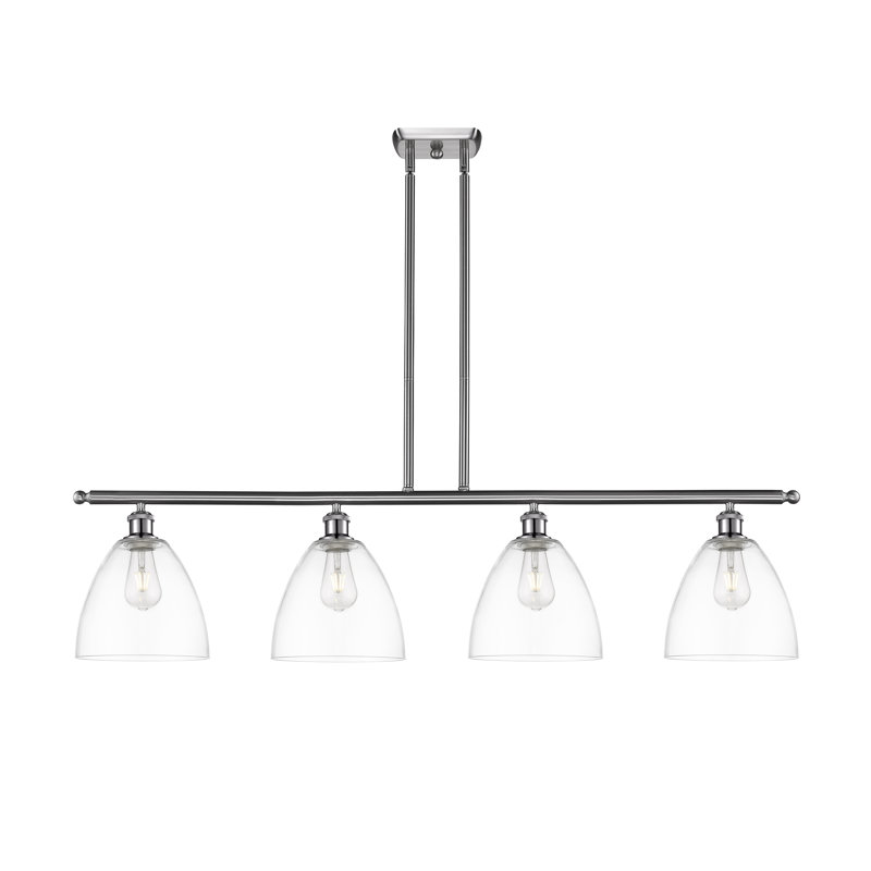 Angenetta 4 - Light Kitchen Island Pendant, 43.75" H x 48" W x 7.5" D, Clear, Brushed Satin Nickel