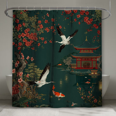 Japanese Temple Scene Shower Curtains Extra Long