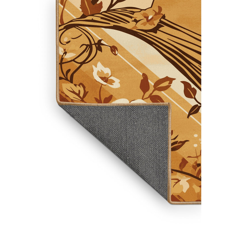 Tapis floral moelleux et doux en tissu brun classique Nikolas, 8 x 12