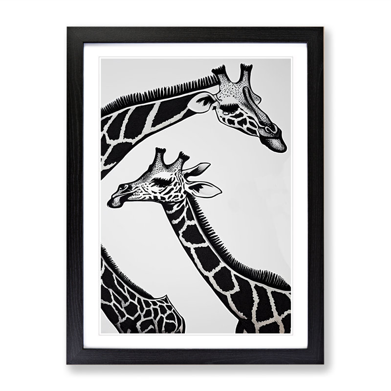 Two Giraffes - Single Picture Frame Print, 64cm H x 46cm W x 2cm D, Black Framed