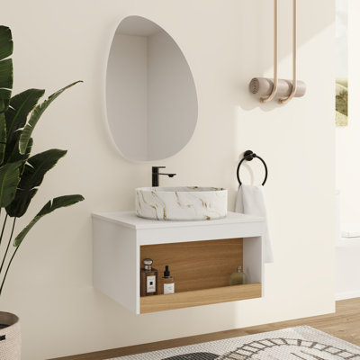 Meuble-lavabo mural 24 po avec lavabo en céramique moderne et tablette ouverte 24 po