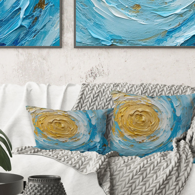 Coussin décoratif bleu et doré Baby I - Enchanted Abstract Spirals