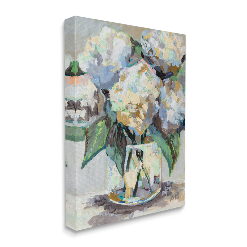 «Modern Hydrangea Flower Bouquet», impression de peinture florale abstraite, H 20 po x l 16 po, Plaque de bois