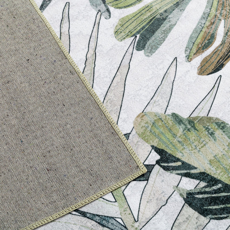 Jasmine Modern Plant Design Machine Washable and Foldable Area Rug Green/Ivory, Rectangle 5' x 7'