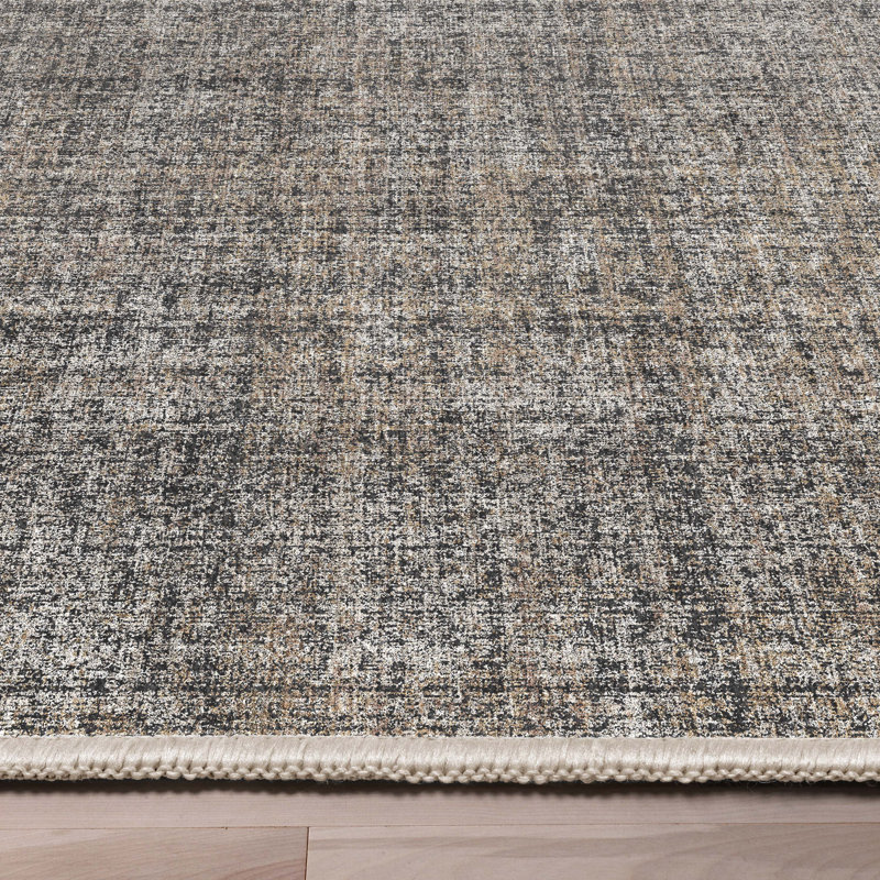 Tapis anthracite beige à carreaux plats rétro Nuzzo Burst, Rectangle 5 pi 3 po x 7 pi 3 po